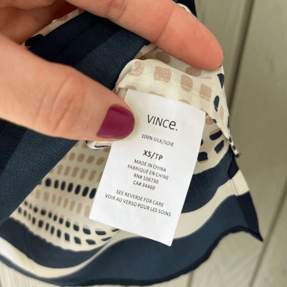 Vince Dot-Stripe Printed Silk Tank Top, Coastal Blue - Picture 5 of 8